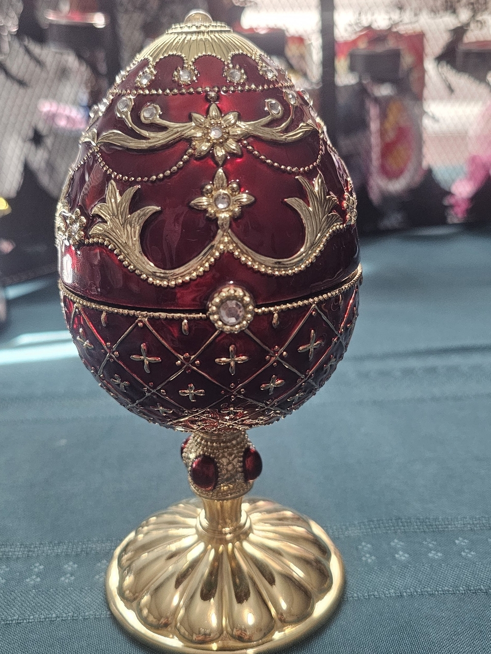 Ornate Red and Gold Decorative Egg Accent Music Melody Swan Lake